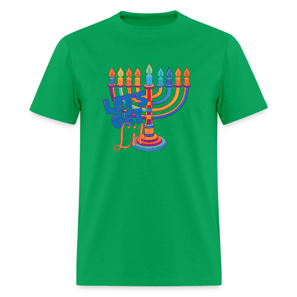 Let's Get Lit Menorah Men's T-Shirt | GILDAN 5000 - bright green