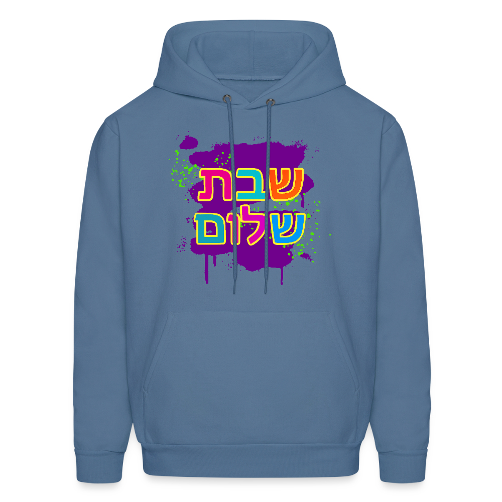 Shabbat Shalom Neon Pop Men's Hoodie - denim blue