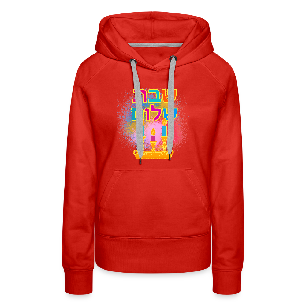 Shabbat Shalom Neon Hebrew Art Women’s Premium Hoodie - red