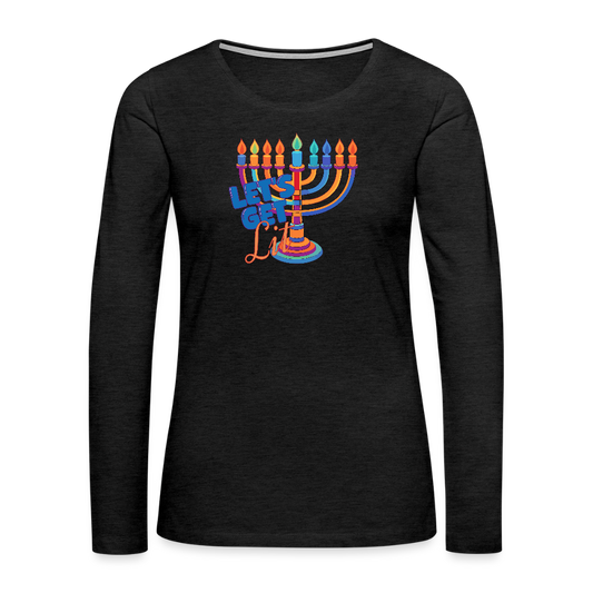 Let's Get Lit Menorah Women's Premium Long Sleeve T-Shirt - charcoal grey