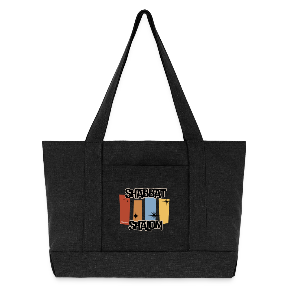 Retro Shabbat Cotton Pigment Dyed Tote Bag - washed black