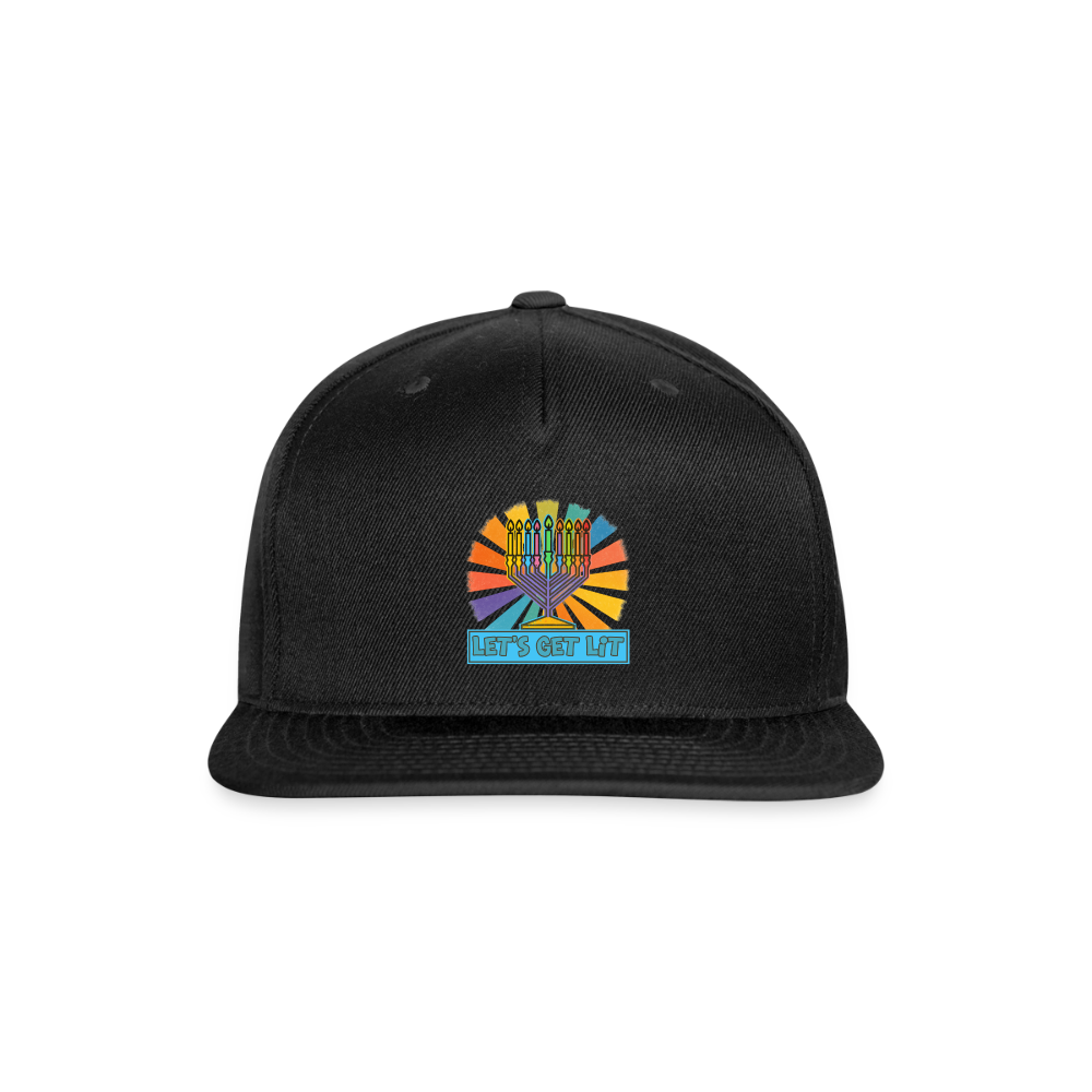 Radiant Retro “Let’s Get Lit” Menorah Snapback Baseball Cap - black