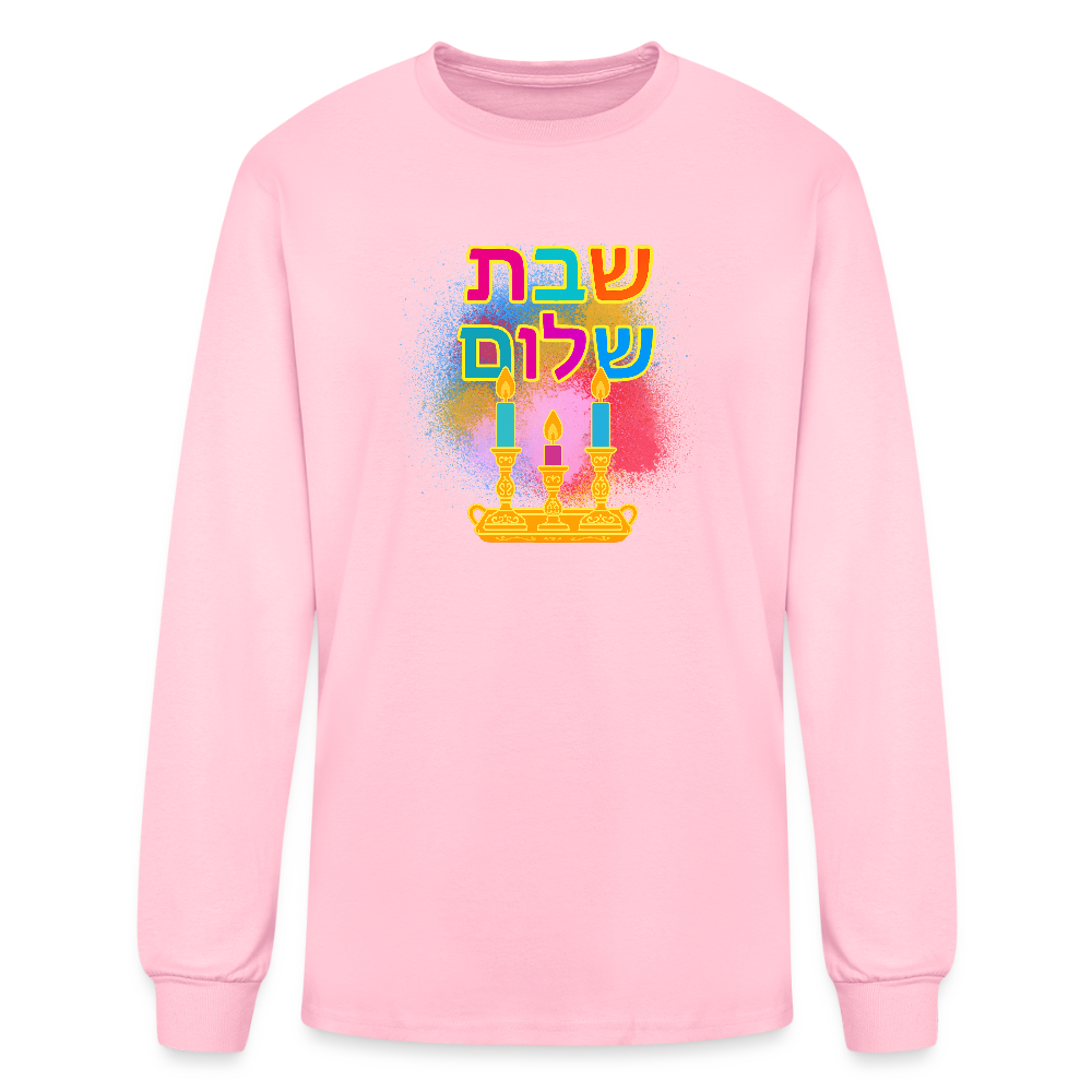Shabbat Shalom Neon Hebrew Art Men's Long Sleeve T-Shirt - pink