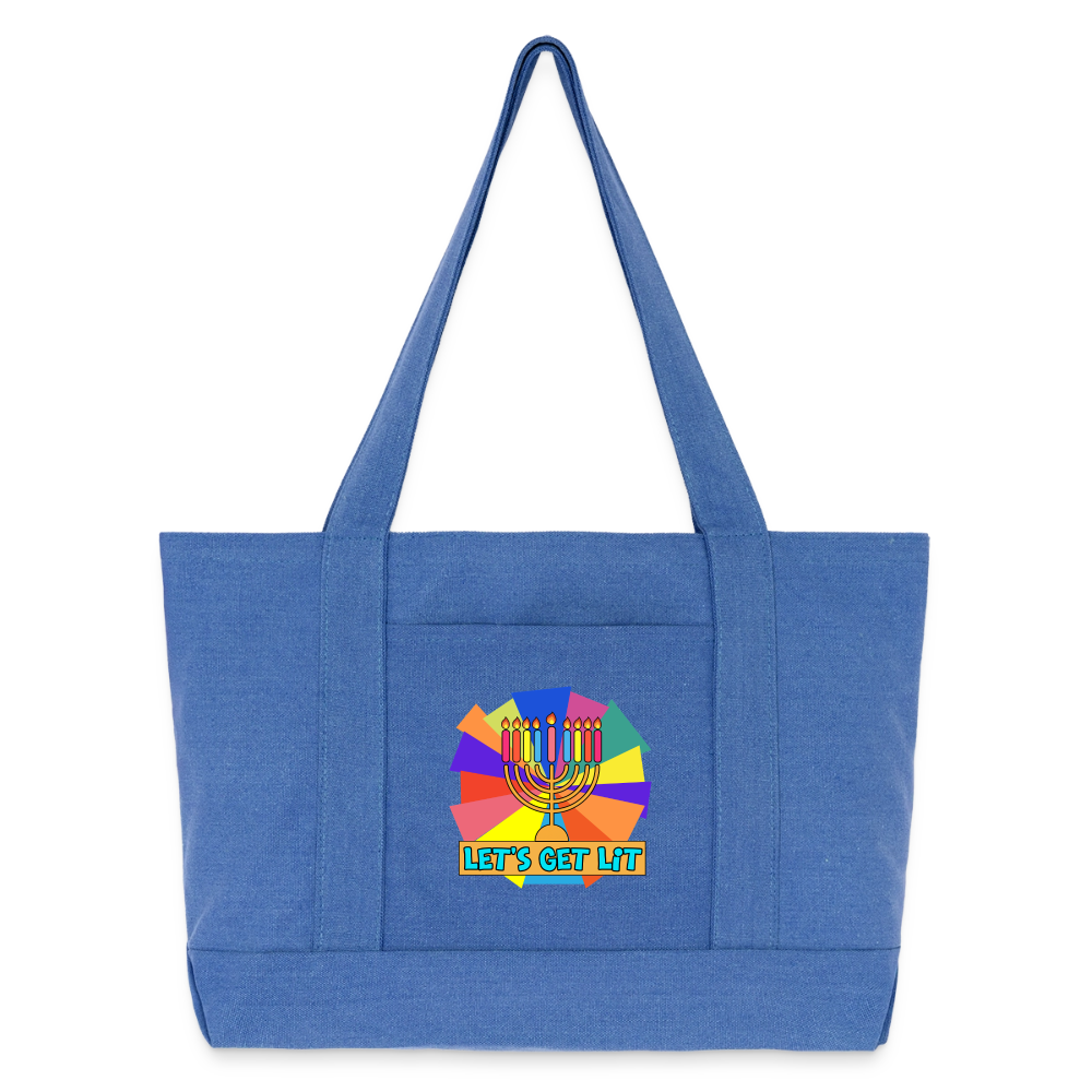 Glow & Get Lit Chanukah Menorah Cotton Pigment Dyed Tote Bag - periwinkle blue