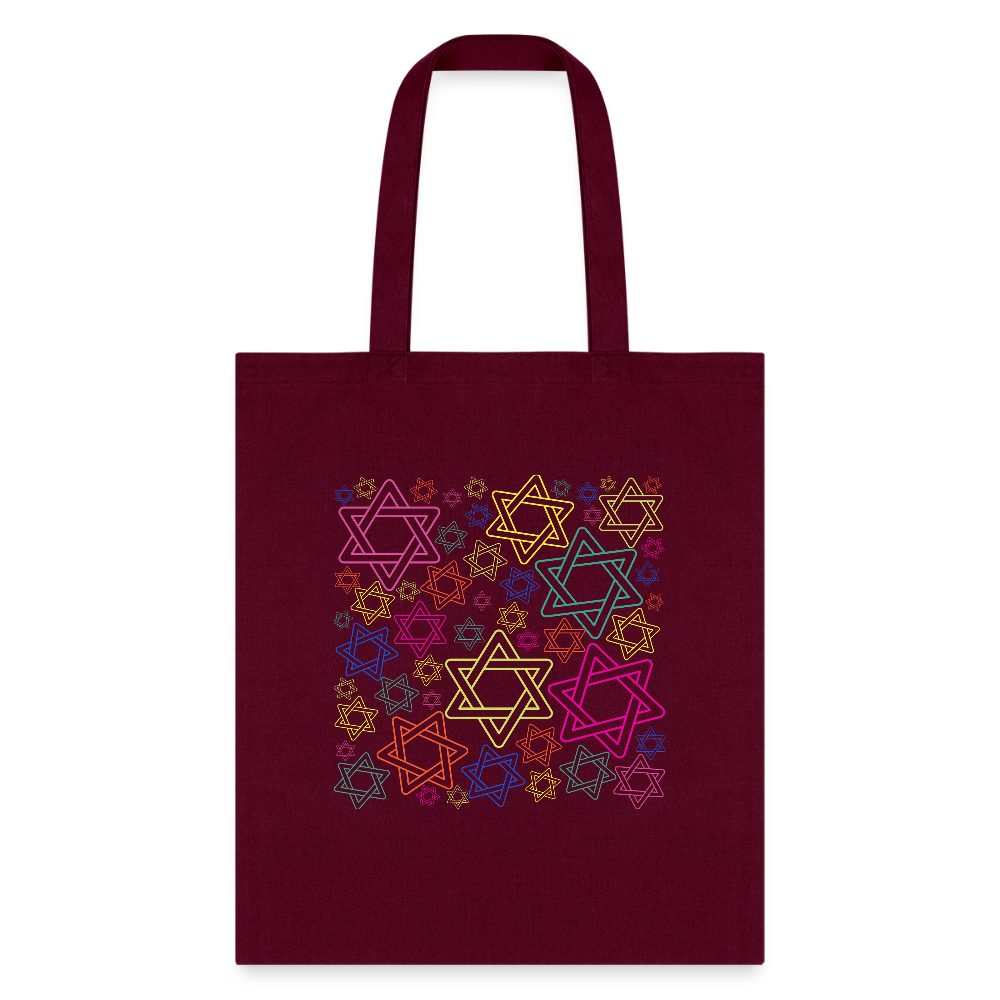 Neon Star of David Festival Tote Bag - burgundy