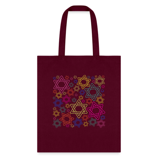 Neon Star of David Festival Tote Bag - burgundy