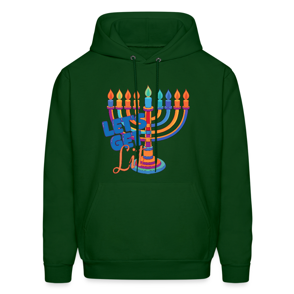Let’s Get Lit Menorah Men's Hoodie - forest green