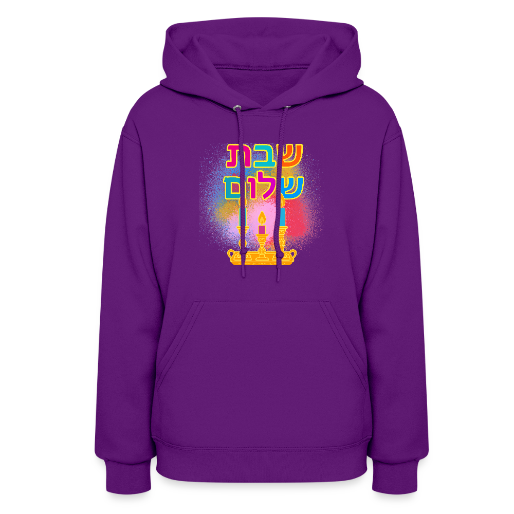 Shabbat Shalom Neon Hebrew Art Women's Hoodie - purple