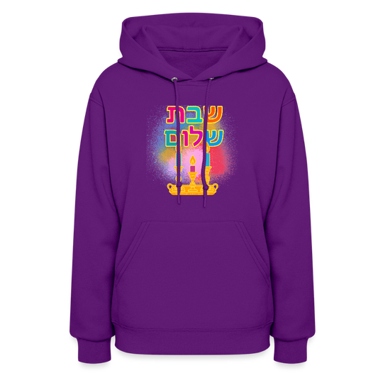 Shabbat Shalom Neon Hebrew Art Women's Hoodie - purple