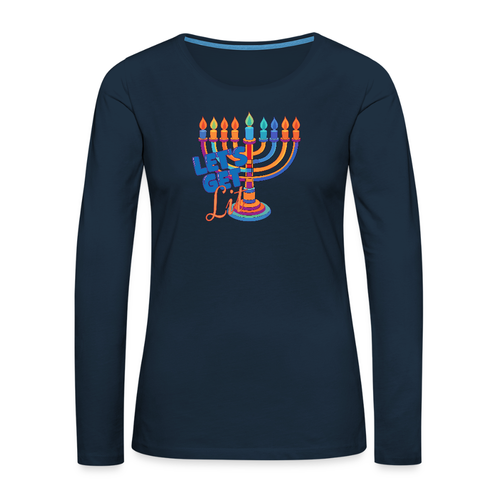 Let's Get Lit Menorah Women's Premium Long Sleeve T-Shirt - deep navy