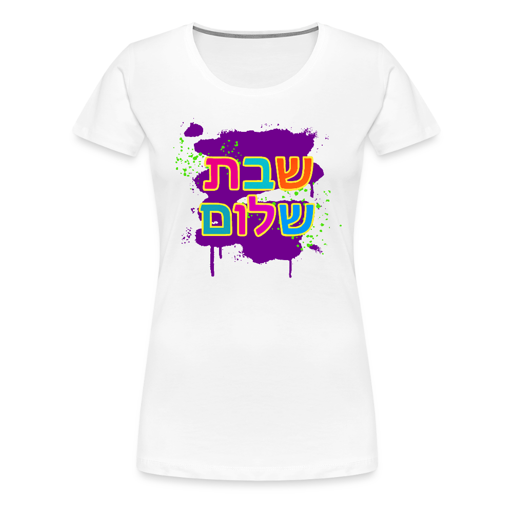 Shabbat Shalom Neon Pop Women’s Premium T-Shirt - white