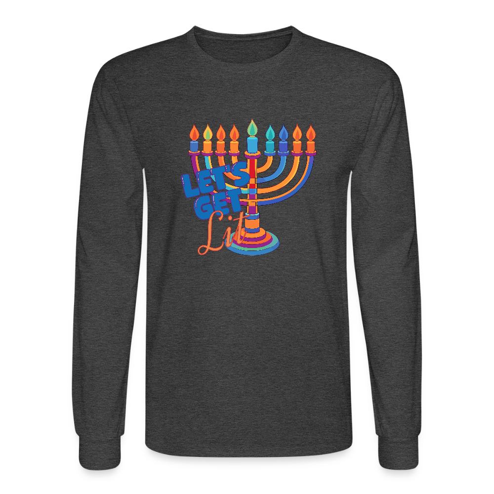 Let's Get Lit Menorah Men's Long Sleeve T-Shirt - heather black
