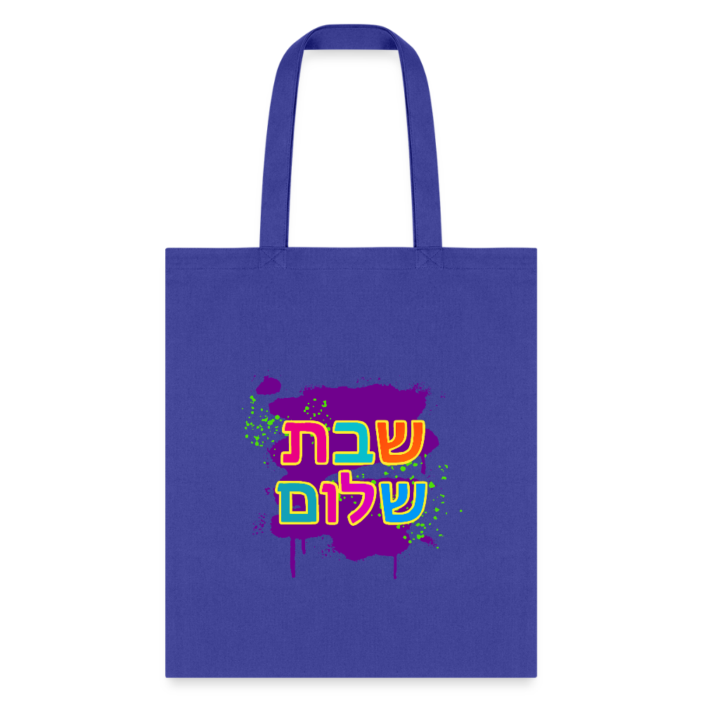Shabbat Shalom Neon Pop Tote Bag - royal blue