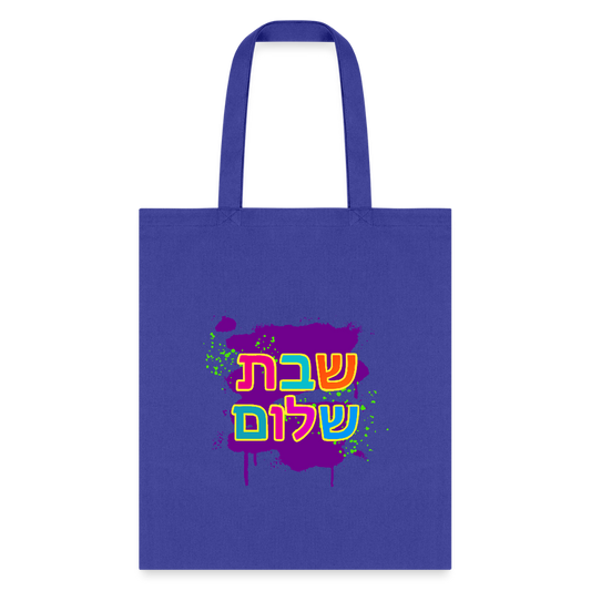 Shabbat Shalom Neon Pop Tote Bag - royal blue