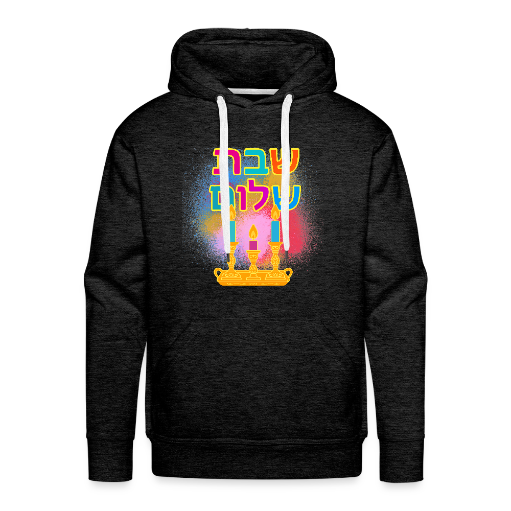 Shabbat Shalom Neon Hebrew Art Men’s Premium Hoodie - charcoal grey