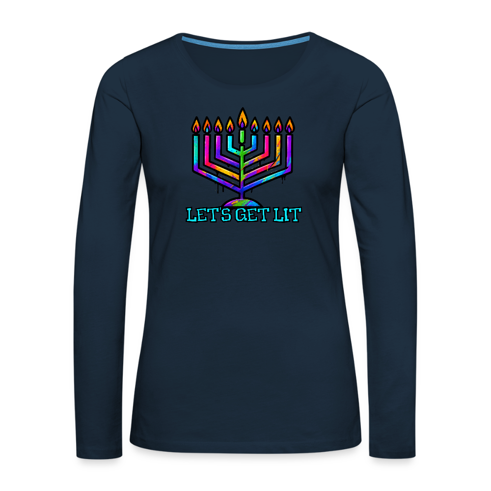 Let's Get Lit Chabad Menorah Women's Premium Long Sleeve T-Shirt - deep navy