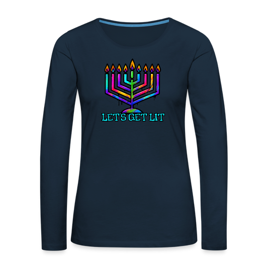 Let's Get Lit Chabad Menorah Women's Premium Long Sleeve T-Shirt - deep navy