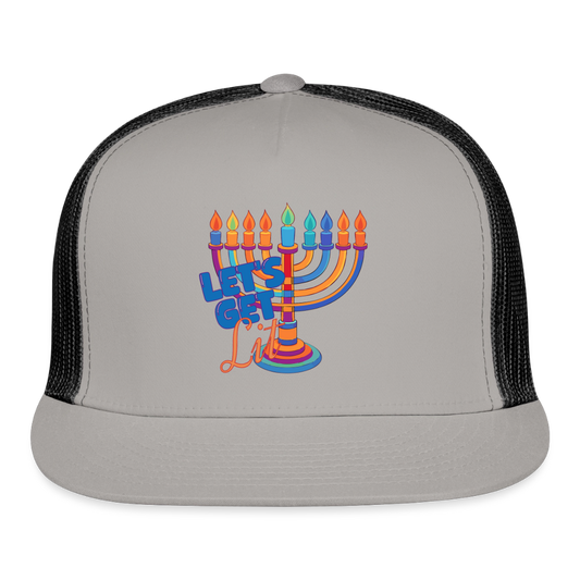 Let’s Get Lit Menorah Trucker Hat - gray/black