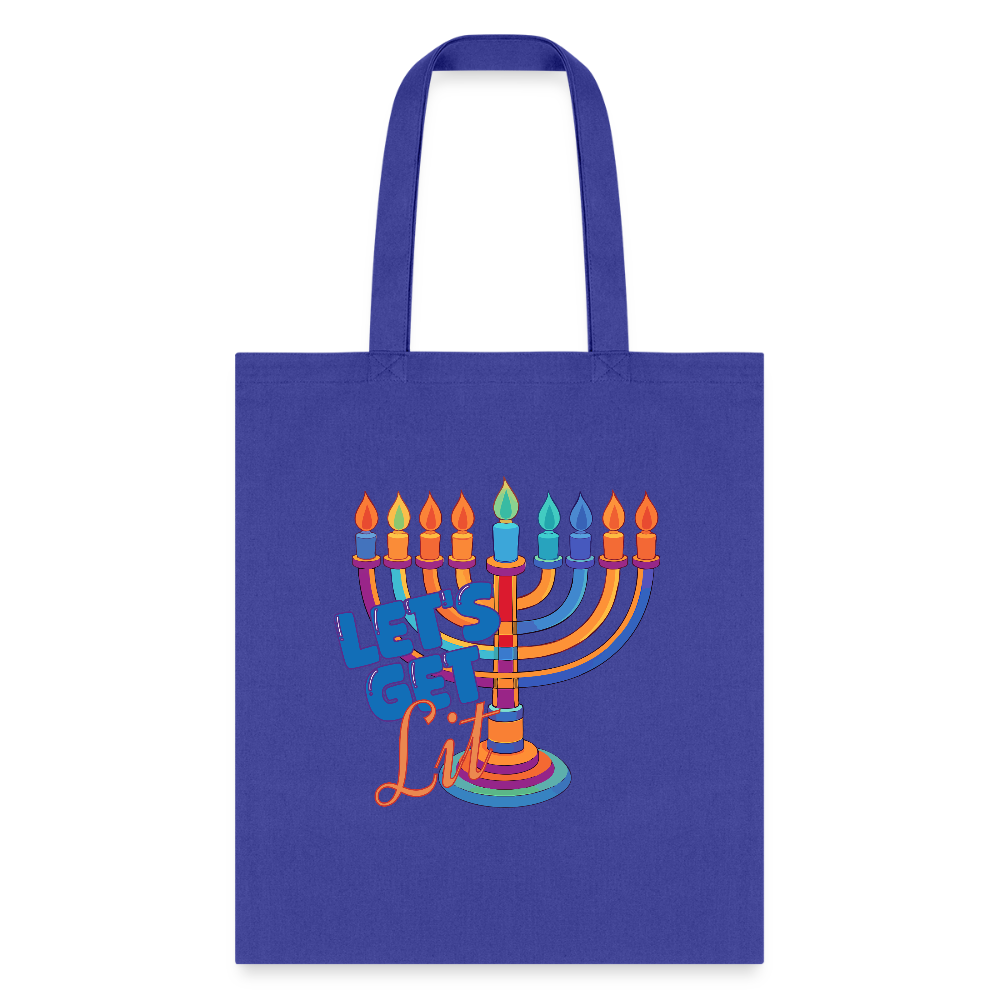 Let's Get Lit Menorah Tote Bag - royal blue