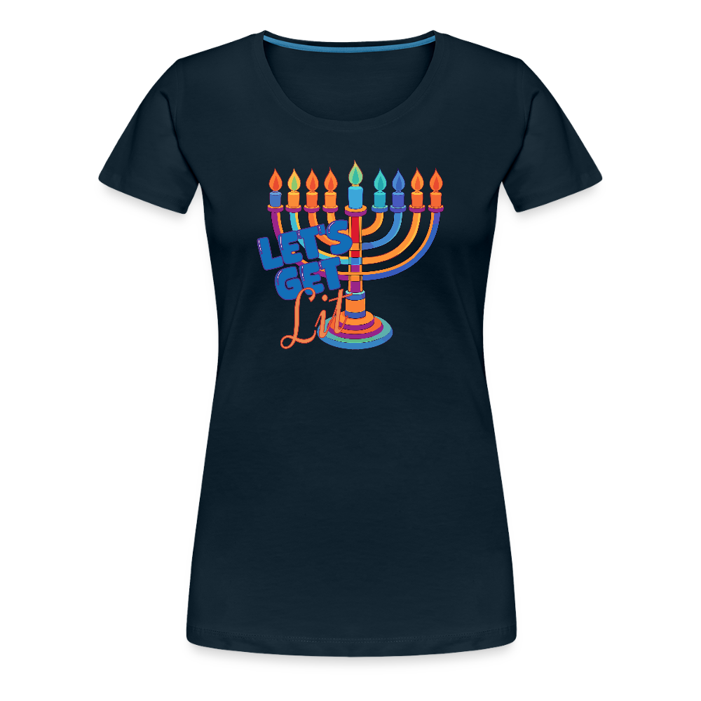 Let's Get Lit Menorah Women’s Premium T-Shirt - deep navy