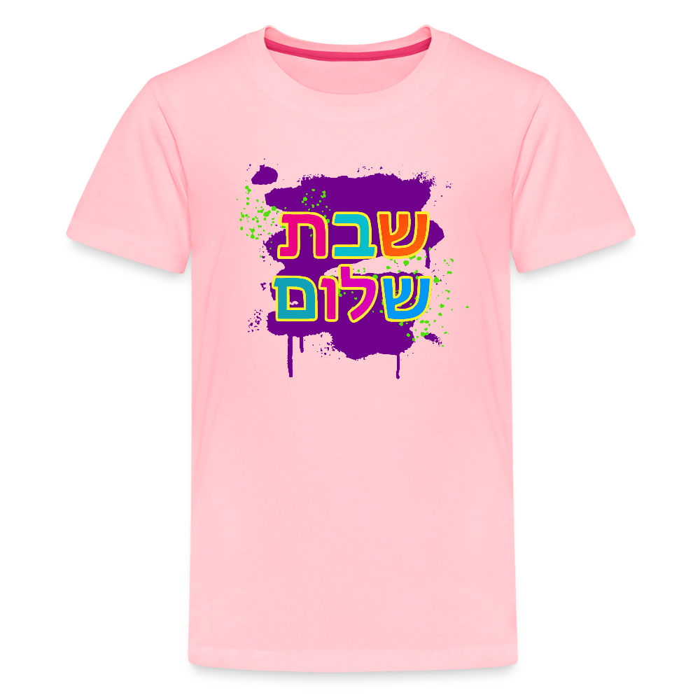 Shabbat Shalom Neon Pop Kids' Premium T-Shirt - pink