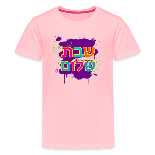 Shabbat Shalom Neon Pop Kids' Premium T-Shirt - pink