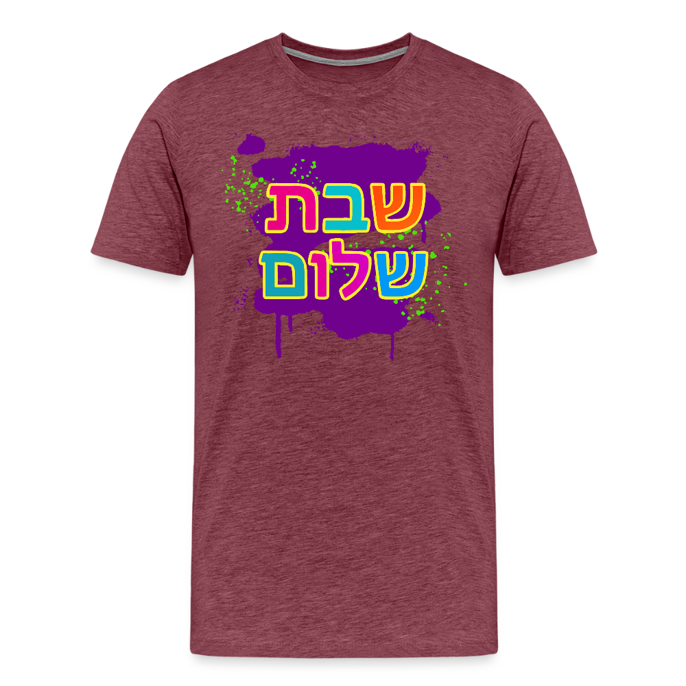 Shabbat Shalom Neon Pop Men's Premium T-Shirt - heather burgundy