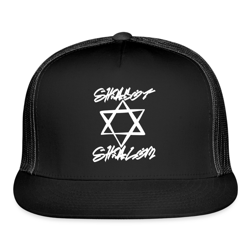 Shabbat Shalom Graffiti Light Star Trucker Hat - black/black