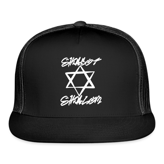 Shabbat Shalom Graffiti Light Star Trucker Hat - black/black