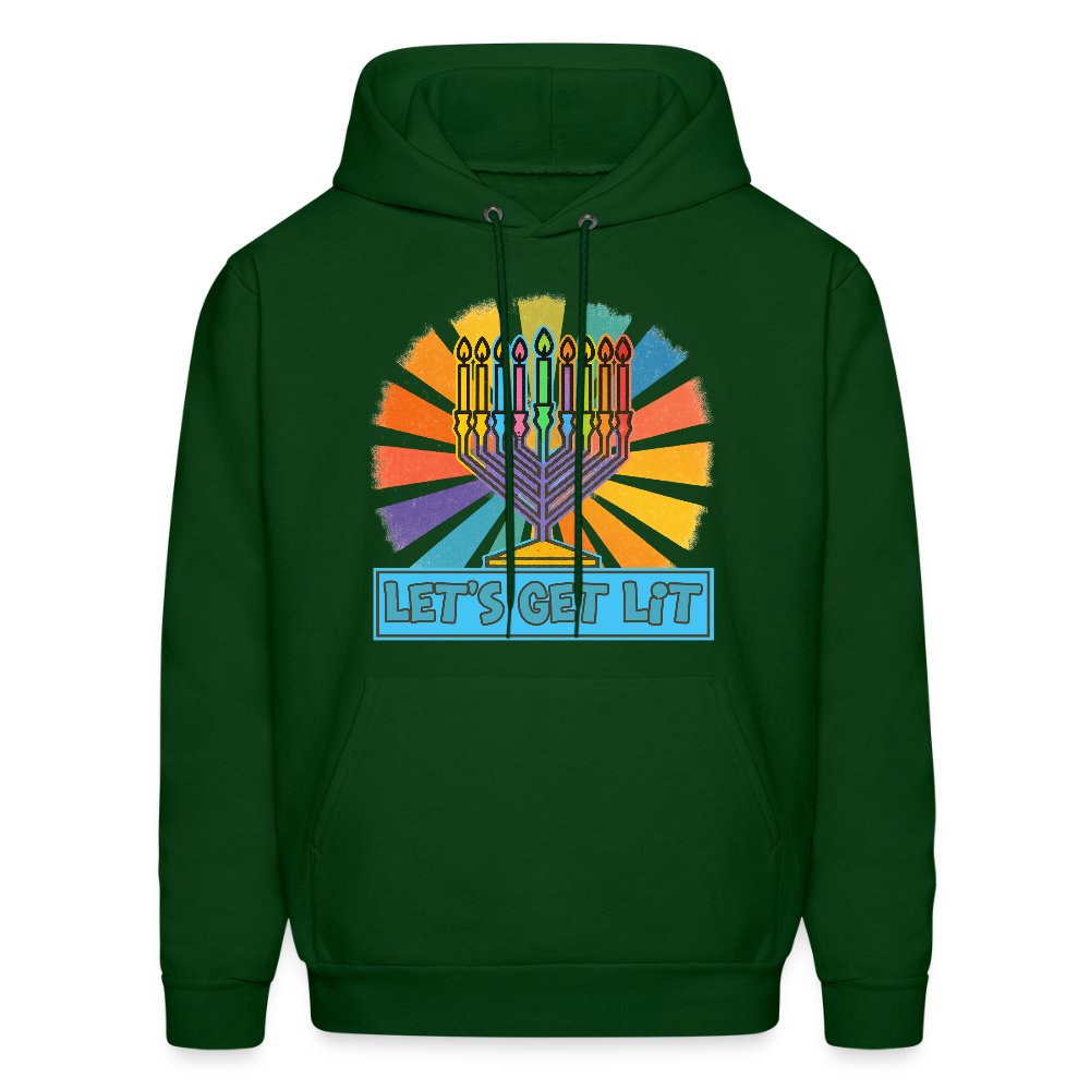 Radiant Retro “Let’s Get Lit” Menorah Men's Hoodie - forest green
