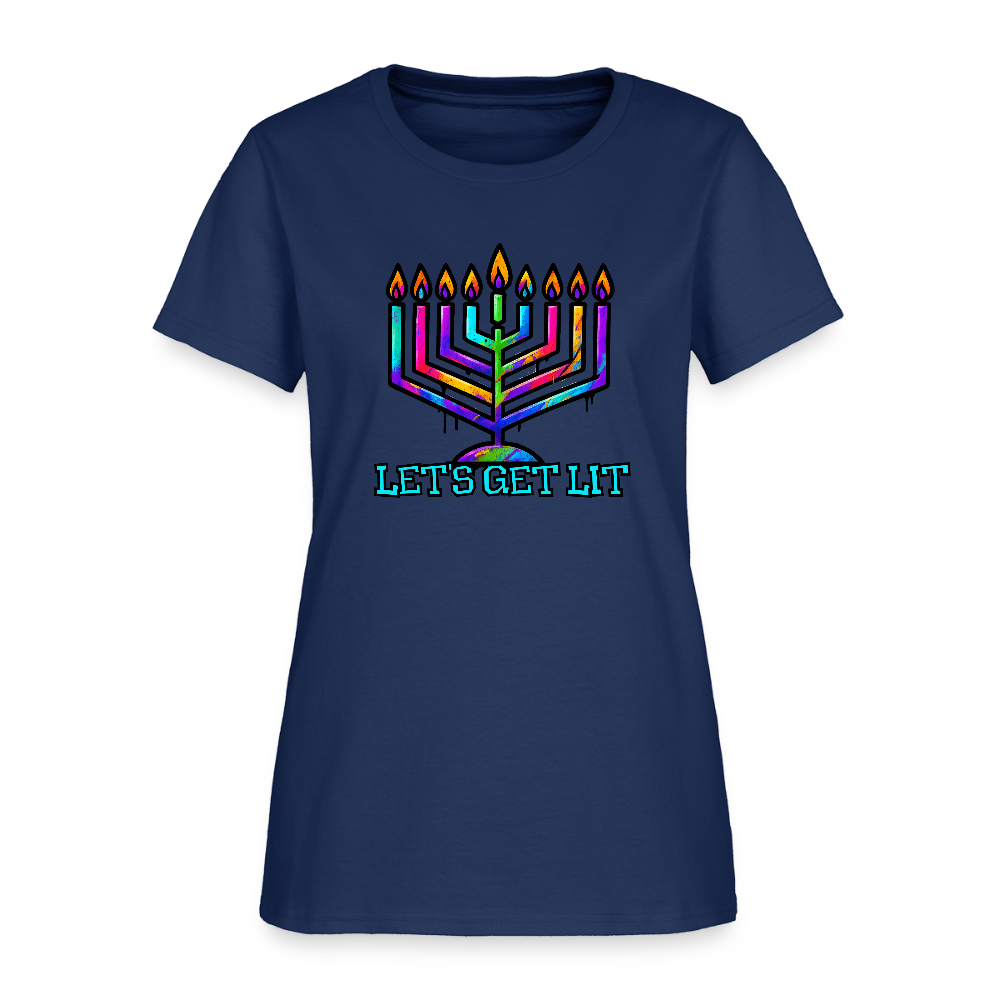 Let's Get Lit Chabad Menorah Women's T-Shirt -  blue dusk