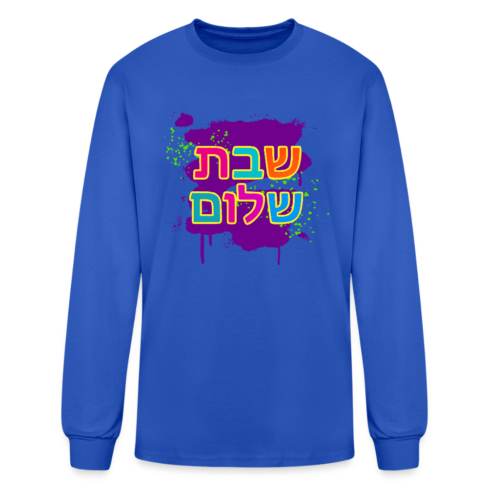 Shabbat Shalom Neon Pop Men's Long Sleeve T-Shirt - royal blue
