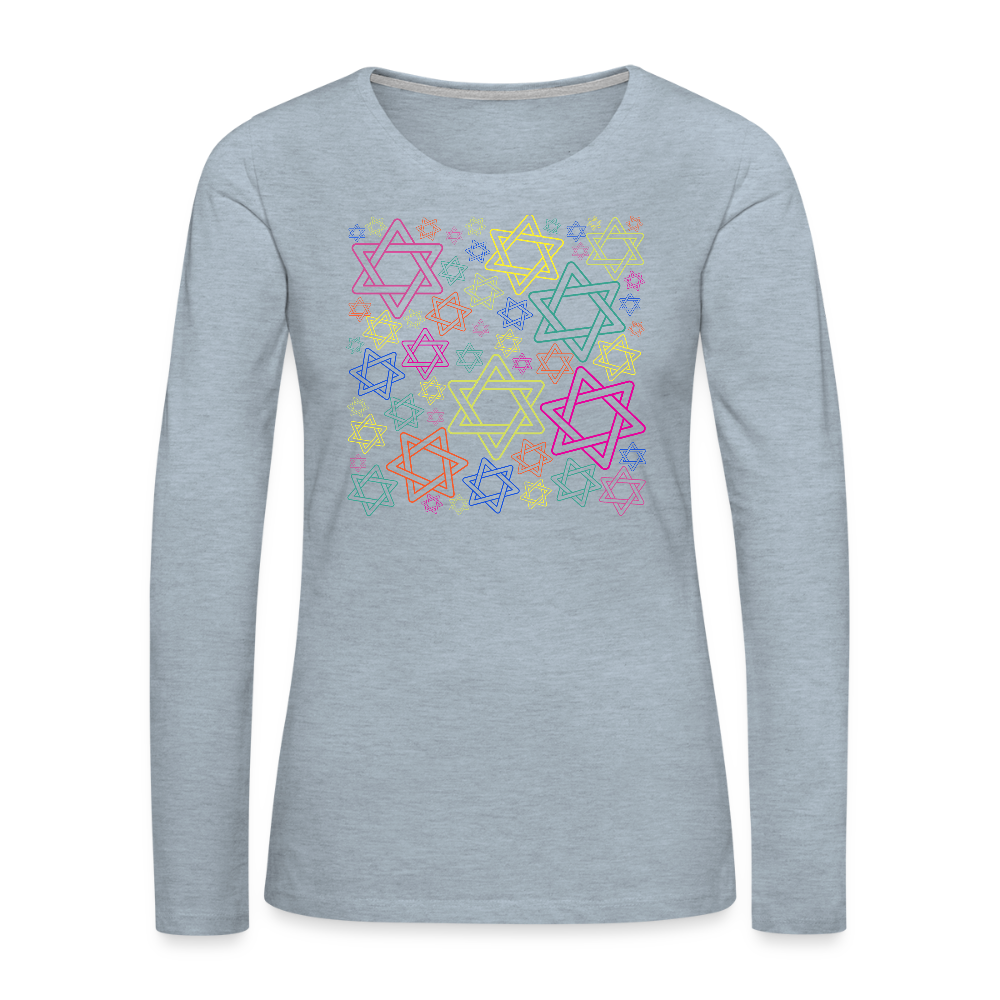 Neon Star of David Festival Women's Premium Long Sleeve T-Shirt - heather ice blue