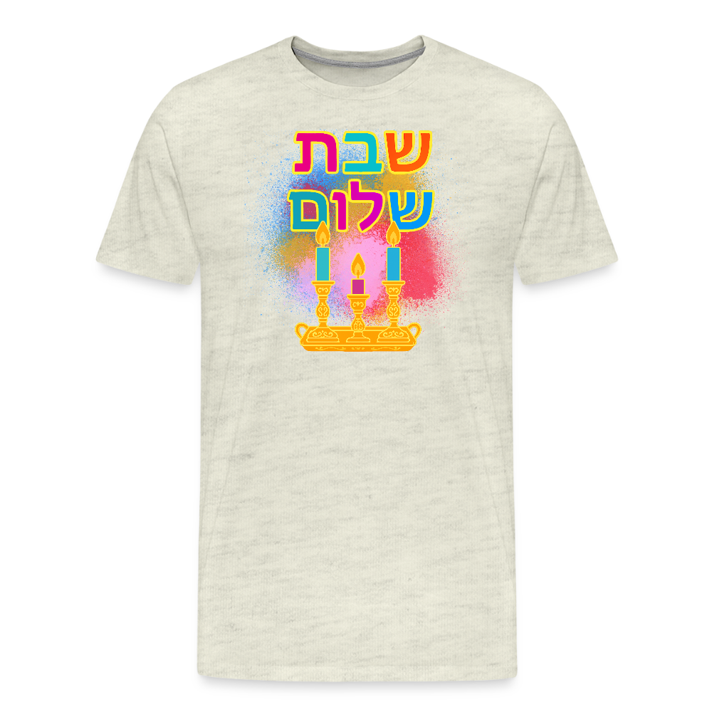Shabbat Shalom Neon Hebrew Art Men's Premium T-Shirt - heather oatmeal