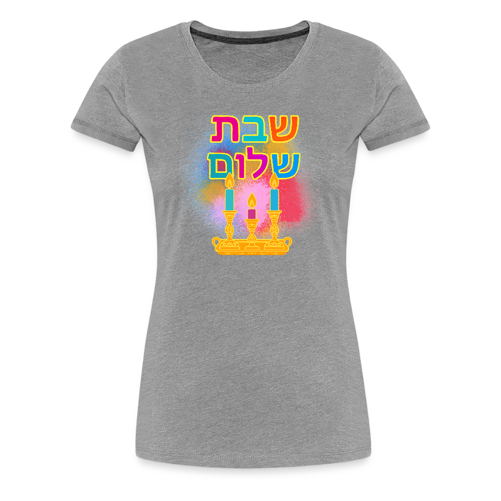 Shabbat Shalom Neon Hebrew Art Women’s Premium T-Shirt - heather gray