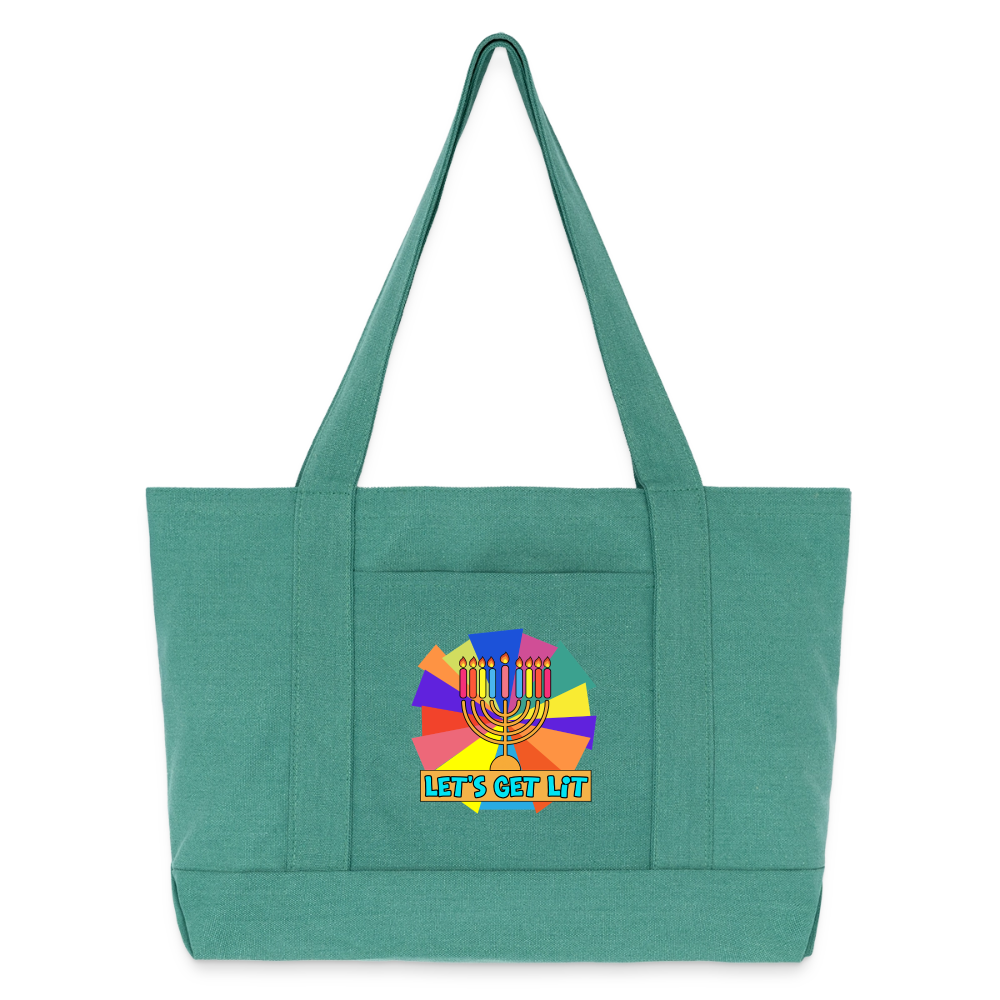 Glow & Get Lit Chanukah Menorah Cotton Pigment Dyed Tote Bag - mermaid green