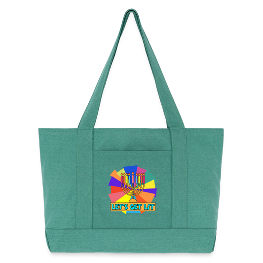 Glow & Get Lit Chanukah Menorah Cotton Pigment Dyed Tote Bag - mermaid green