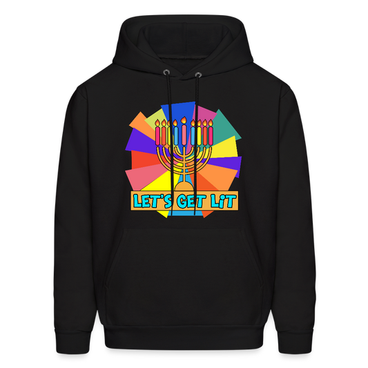 Glow & Get Lit Chanukah Menorah Men's Hoodie - black
