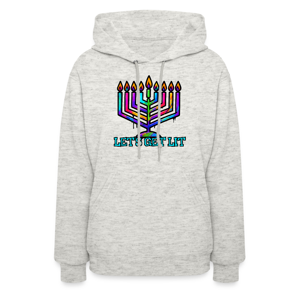 Let's Get Lit Chabad Menorah Women's Hoodie - heather oatmeal