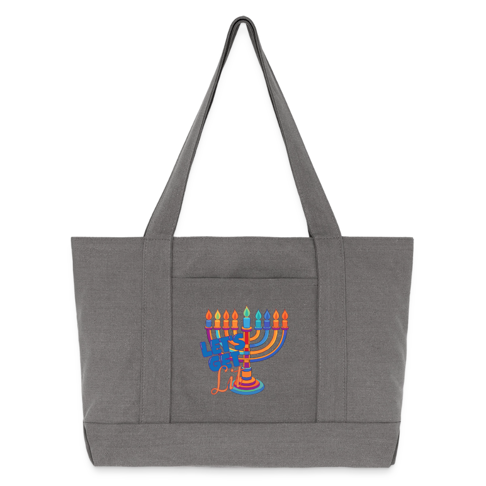 Let’s Get Lit Menorah Cotton Pigment Dyed Tote Bag - charcoal grey