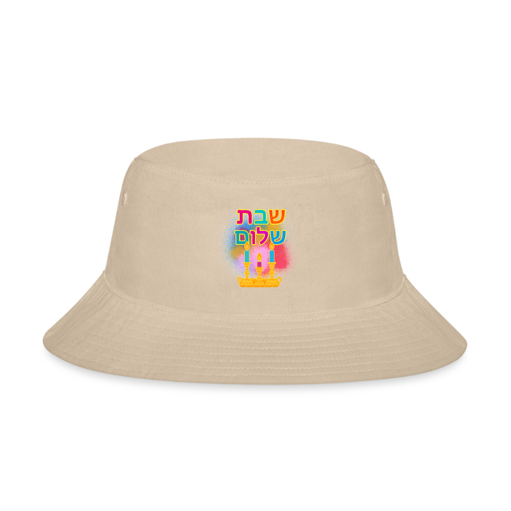 Shabbat Shalom Neon Hebrew Art Bucket Hat - cream