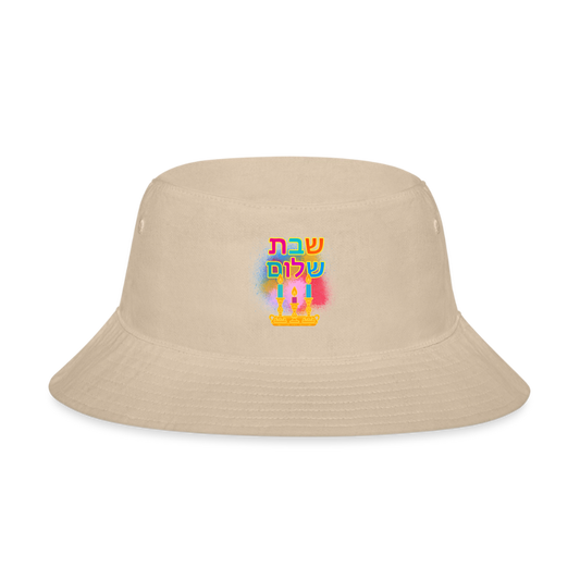 Shabbat Shalom Neon Hebrew Art Bucket Hat - cream