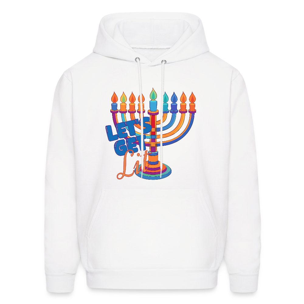 Let’s Get Lit Menorah Men's Hoodie - white