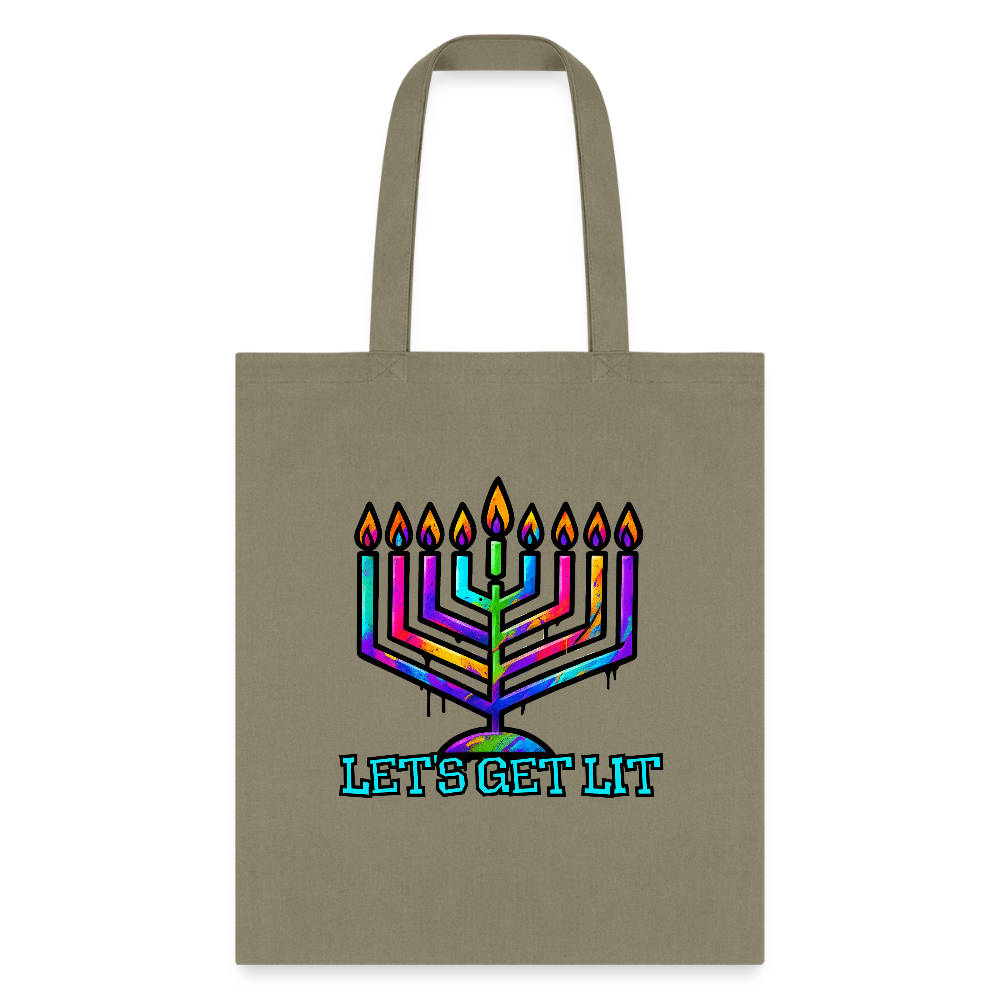 Let's Get Lit Chabad Menorah Tote Bag - khaki