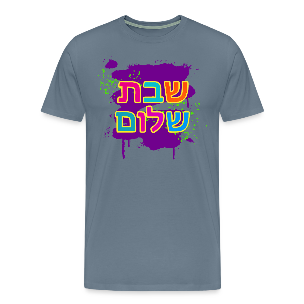 Shabbat Shalom Neon Pop Men's Premium T-Shirt - steel blue