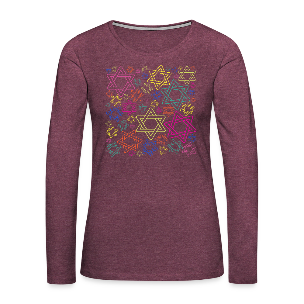 Neon Star of David Festival Women's Premium Long Sleeve T-Shirt - heather burgundy