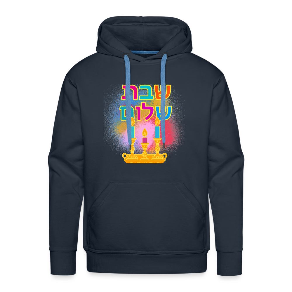 Shabbat Shalom Neon Hebrew Art Men’s Premium Hoodie - navy