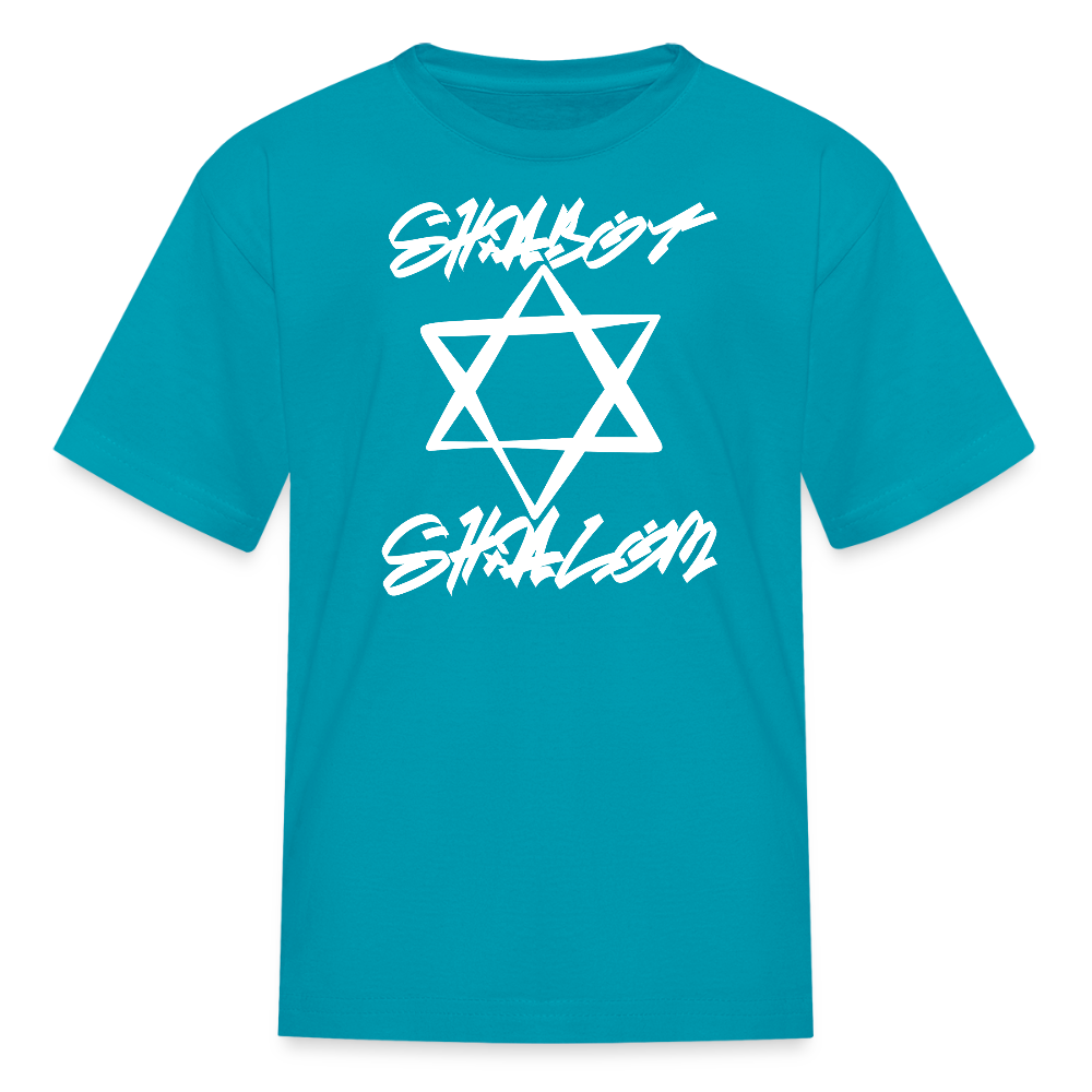 Shabbat Shalom Graffiti Light Star Kids' T-Shirt - turquoise