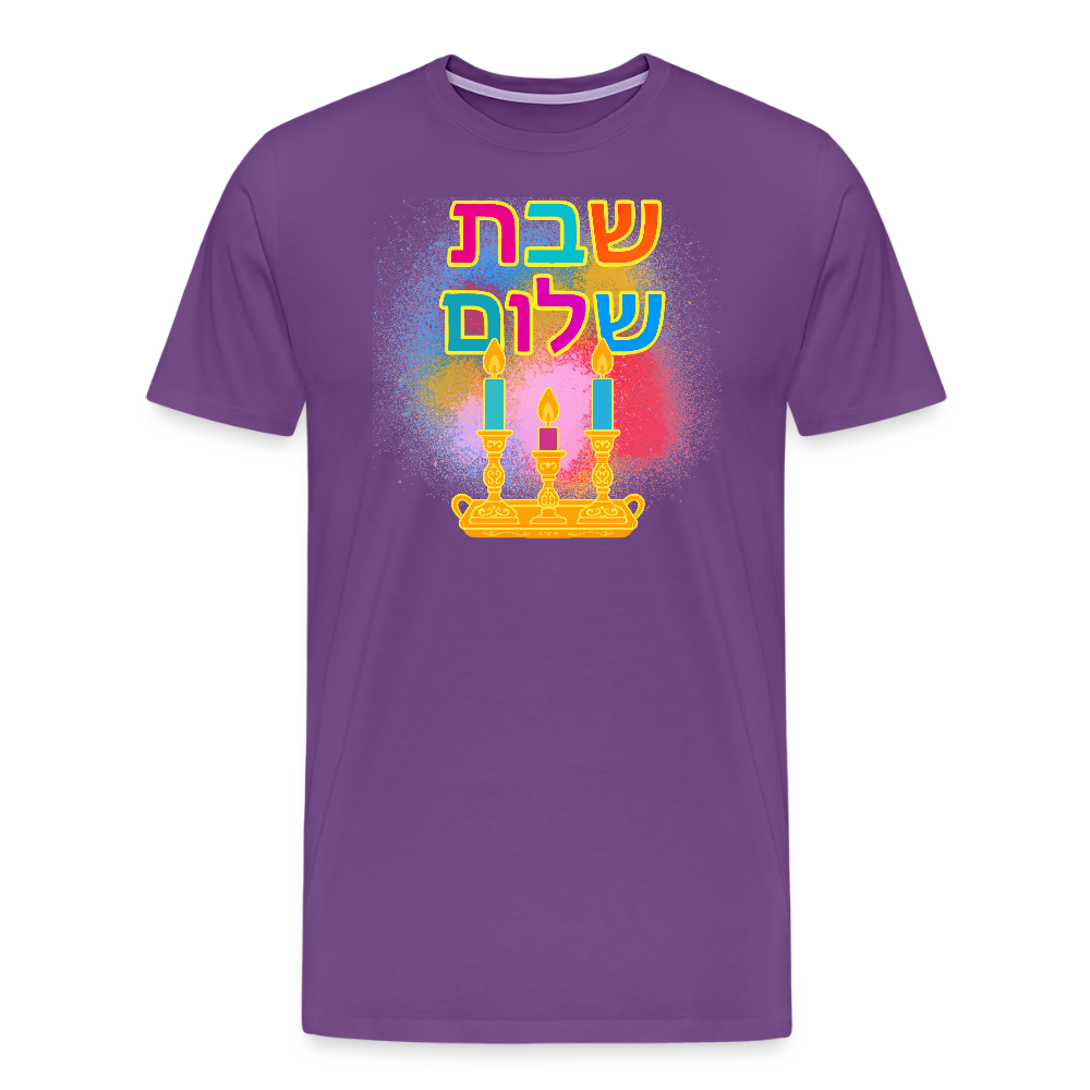 Shabbat Shalom Neon Hebrew Art Men's Premium T-Shirt - purple