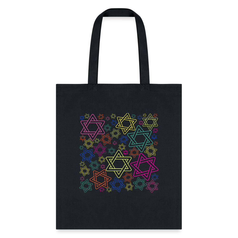 Neon Star of David Festival Tote Bag - black